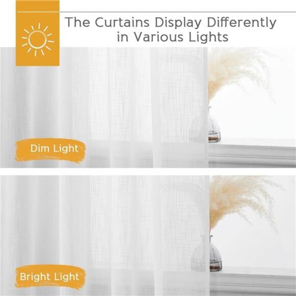 Short White Linen Curtains 45inches Long,Cortinas para Cuarto SemiSheer Curtains - Picture 6 of 7